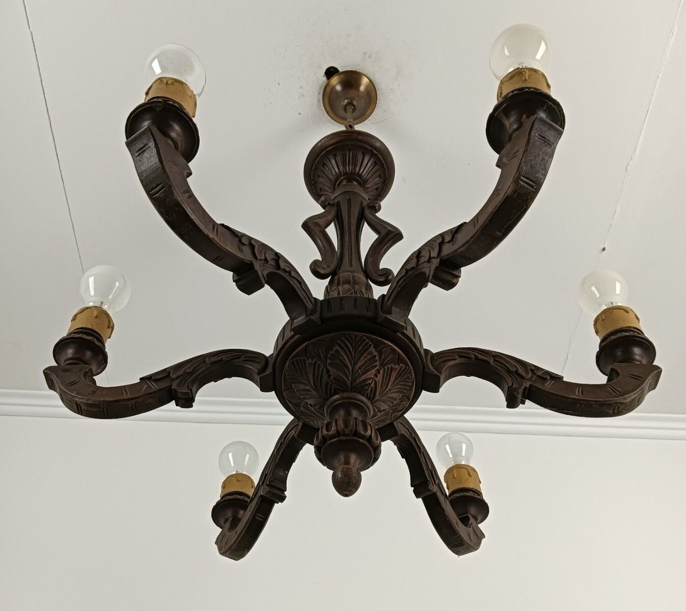 Lighting Hand Carved Wood Wooden Chandelier Fixture 6 Lights Lovely Barn Farmhouse Countr photo