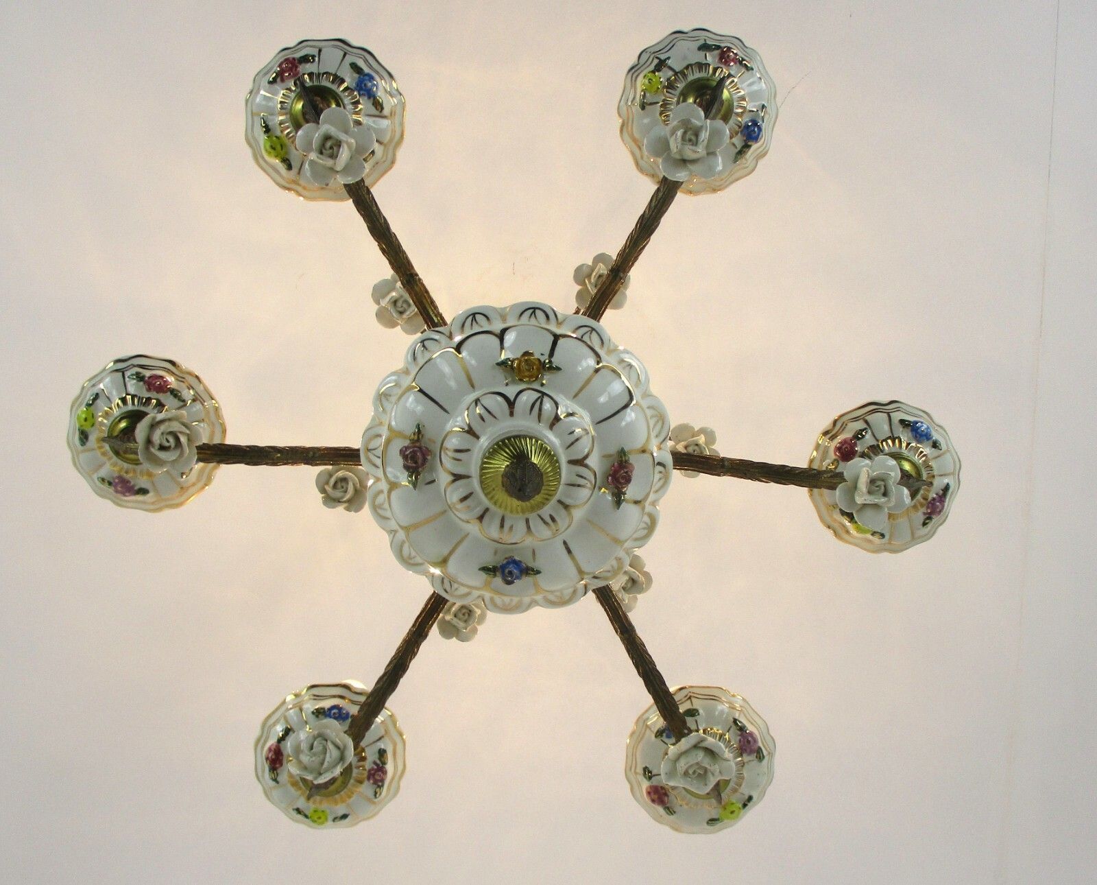 Capodimonte Style Chandelier 6 Arm Italian Porcelain Gorgeous Porcelain Flowers photo buy