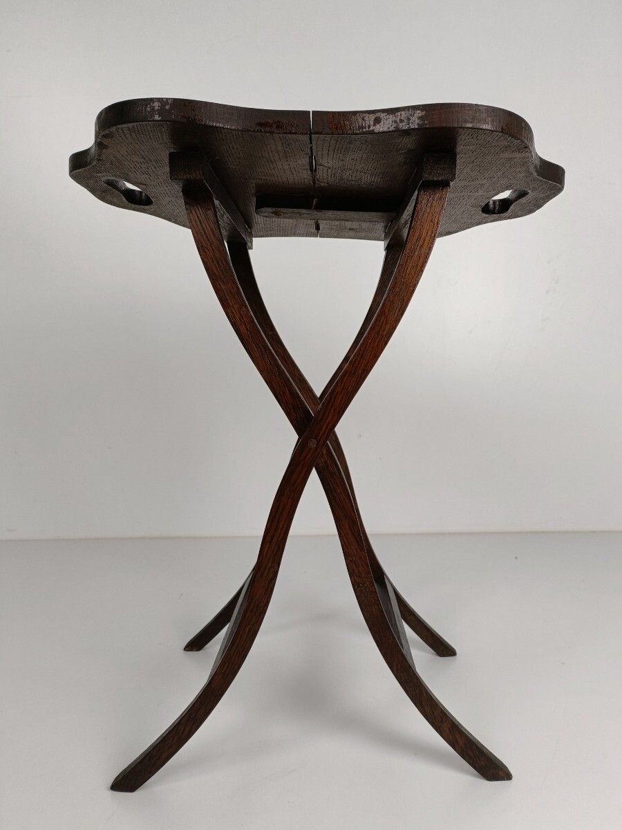 Funky Antique Stool Table Foldable Carved Wood Handles Occasional Butler Table photo Furniture