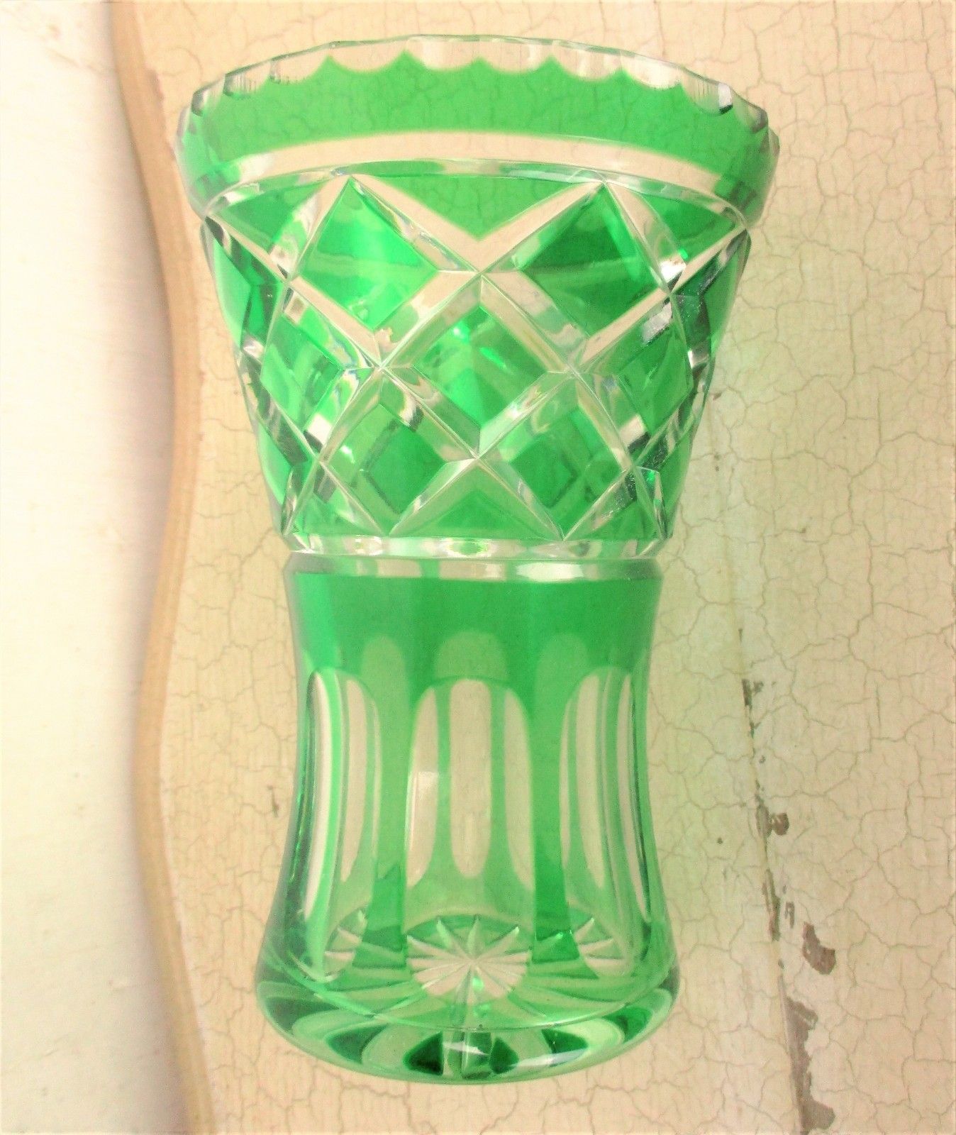 Cut To Clear Crystal Vase Emerald Green Beautiful Stylish 6.10" photo buy
