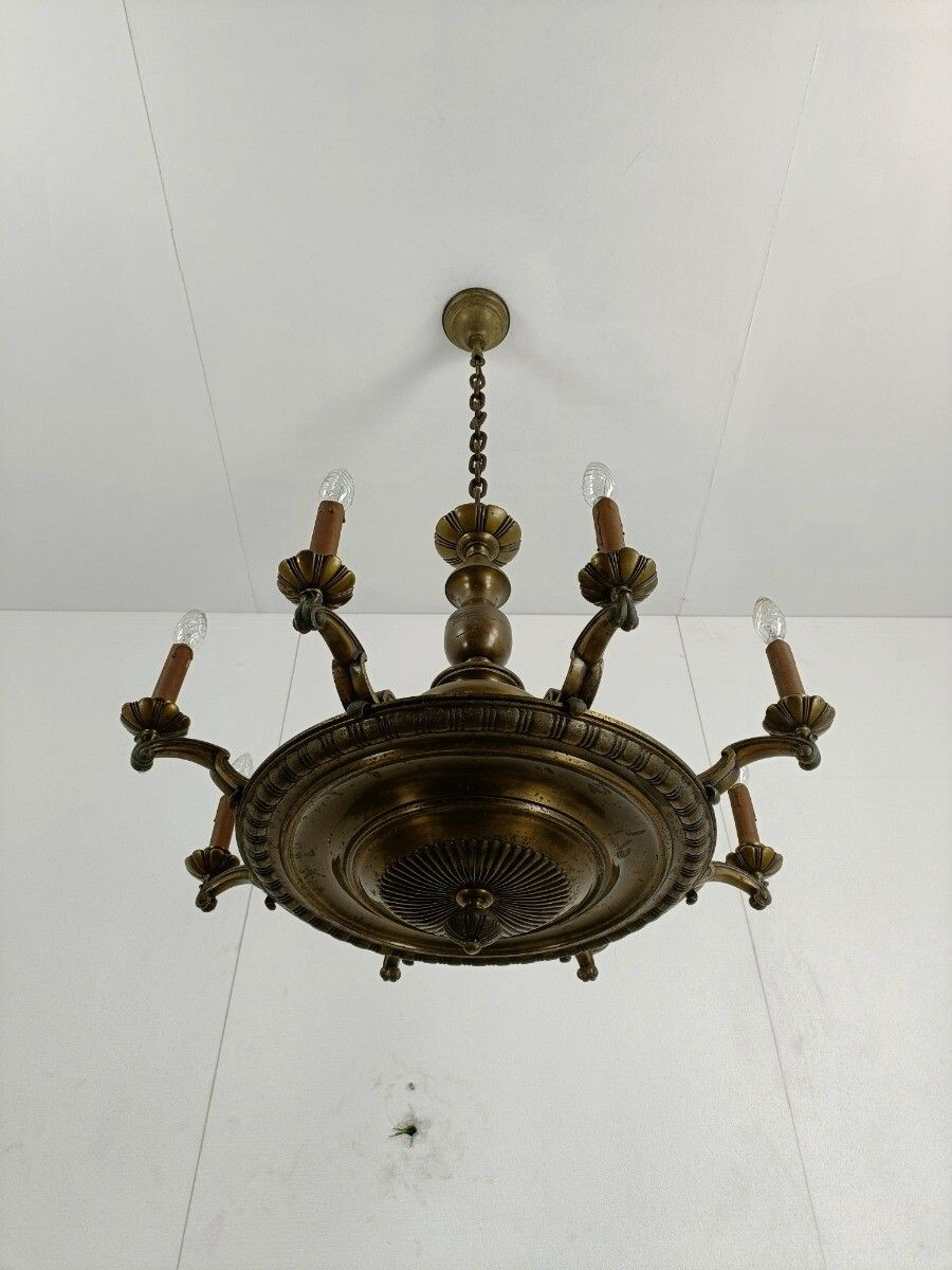 Antique Jugendstil Bronze French Empire Pan Chandelier 8 Arms Huge Heavy Htf photo Lighting