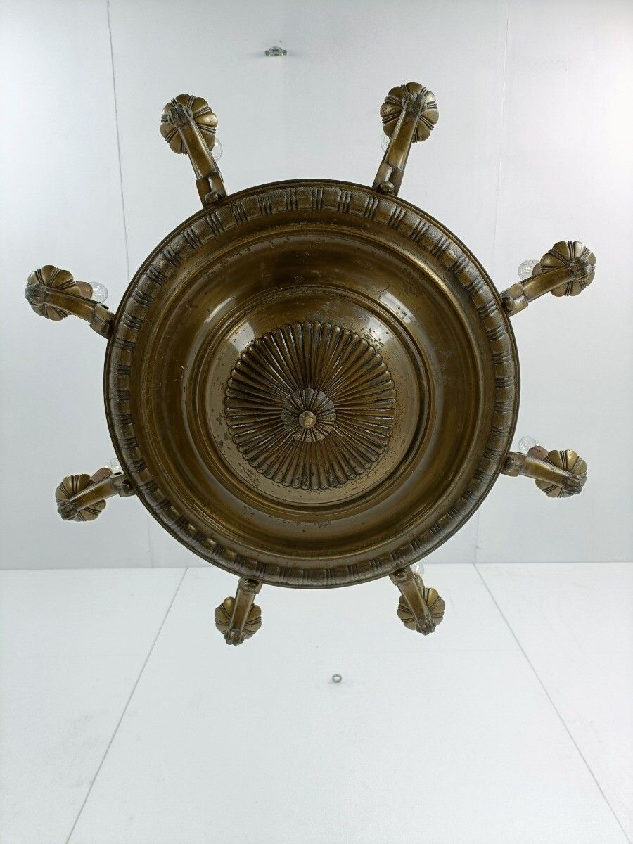 Antique Jugendstil Bronze French Empire Pan Chandelier 8 Arms Huge Heavy Htf photo 1012.0