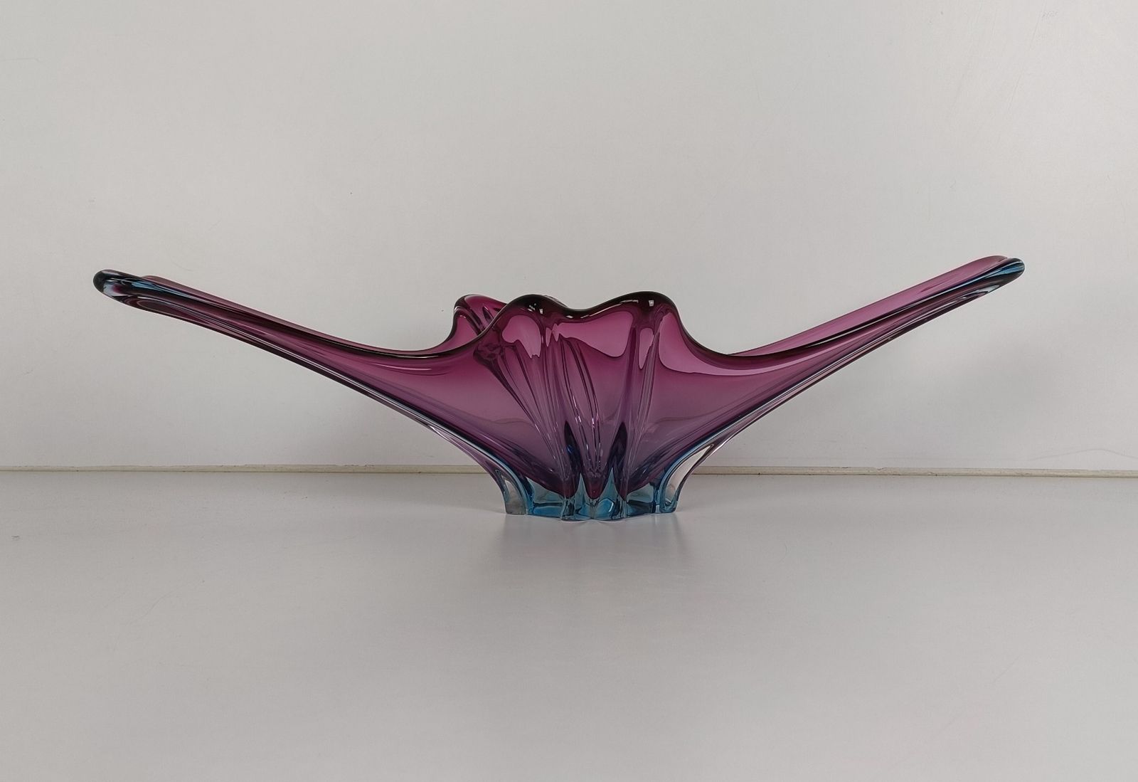 Italian Cranberry Blue Bowl Dish Centerpiece Murano Seguso Art Glass Modernist X photo furniture