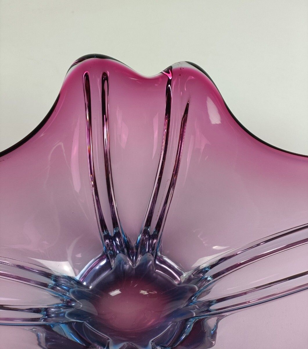 Italian Cranberry Blue Bowl Dish Centerpiece Murano Seguso Art Glass Modernist X photo buy