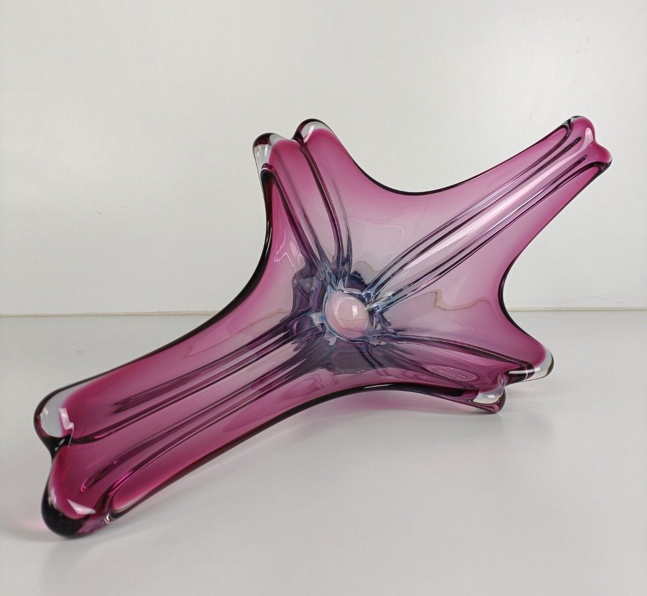 photo for sale Italian Cranberry Blue Bowl Dish Centerpiece Murano Seguso Art Glass Modernist X