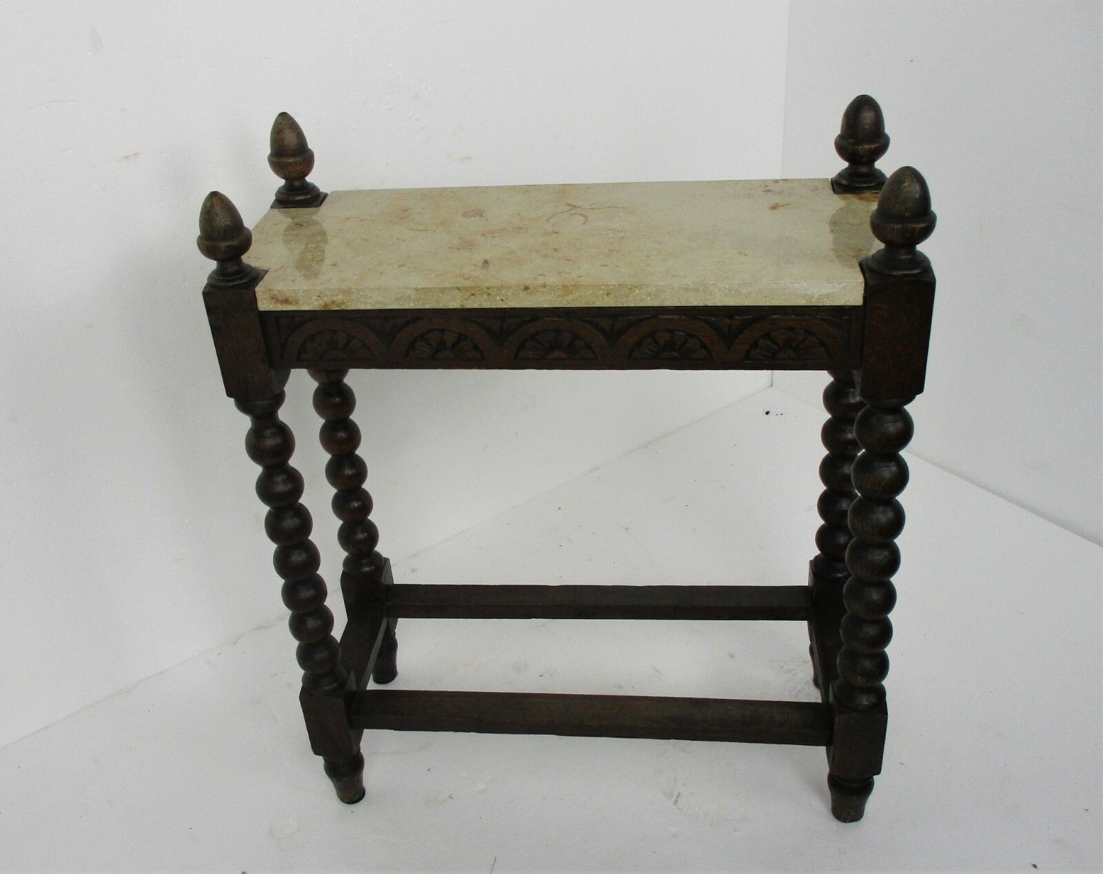 Antique Side Hallway Table Console Bobbin Wooden  Legs Marble Top Edwardian photo furniture