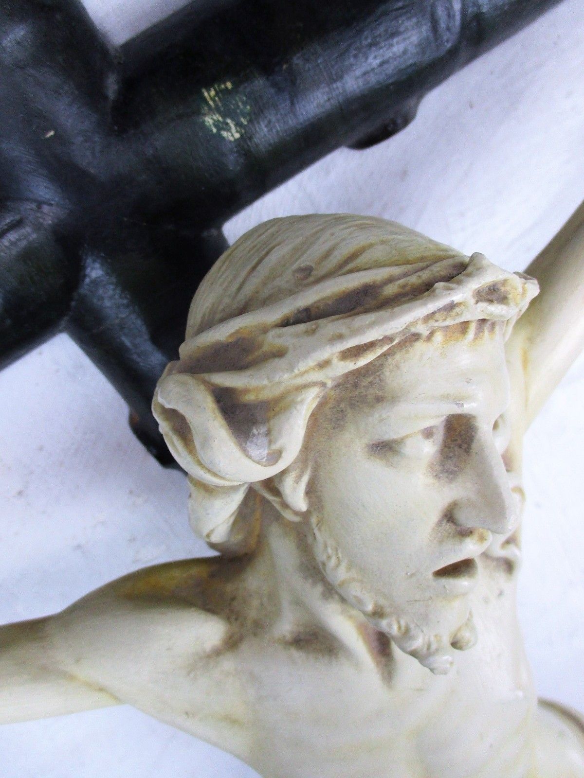 Xl  Hanging Wall Crucifix Wood Plaster Art Nouveau Corpus Christi Wow 38.97" photo vintage