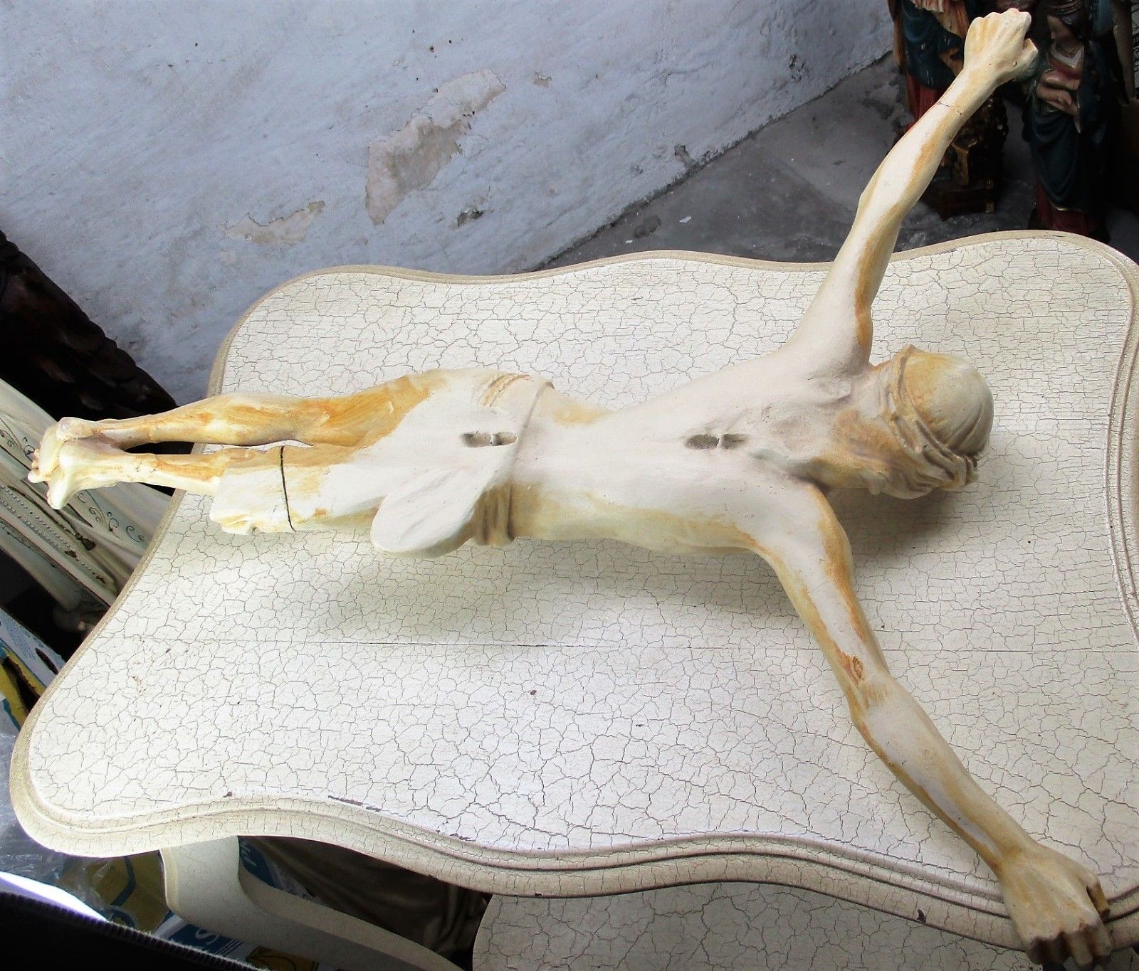 409.0 Xl  Hanging Wall Crucifix Wood Plaster Art Nouveau Corpus Christi Wow 38.97" photo