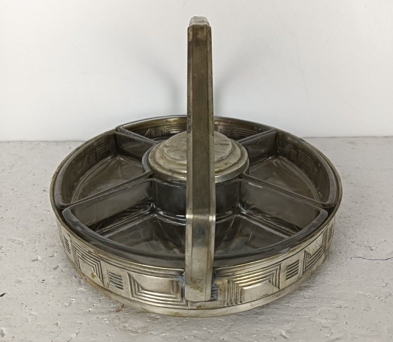 Art Deco Antique Apero Serving Dish Centerpiece Divided Silver Plated Metal Glas photo furniture