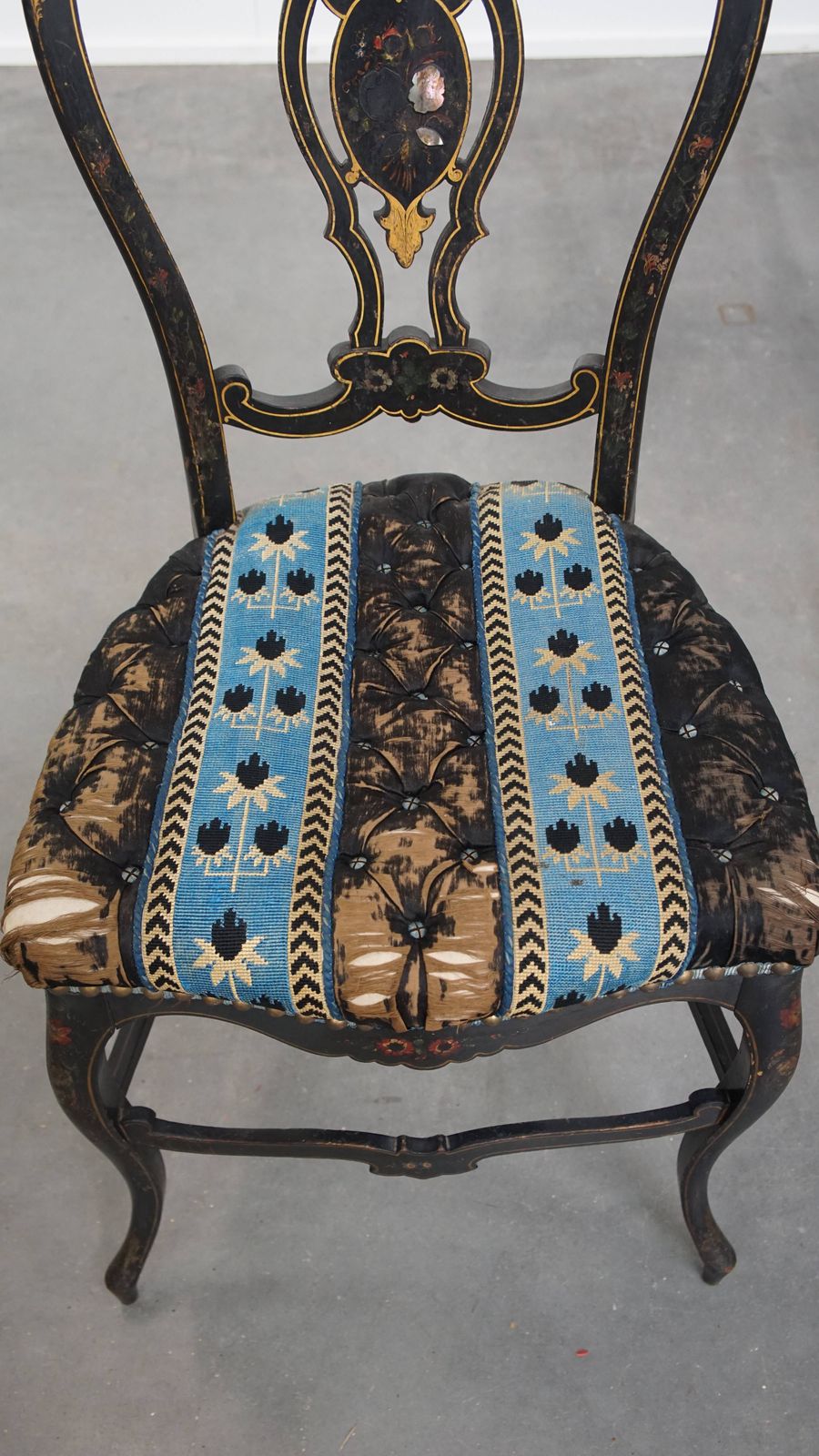 Unique And Elegant Antique French Napoleon 3 Chair Inlaid With Mother Of Pearl photo vinterior