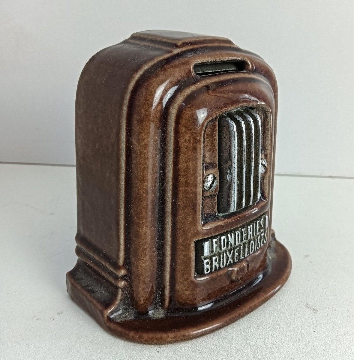 Fobrux Fonderies Bruxelloise Cast Iron Antique Piggy Bank Coin Box Stove Collect photo Home Decor