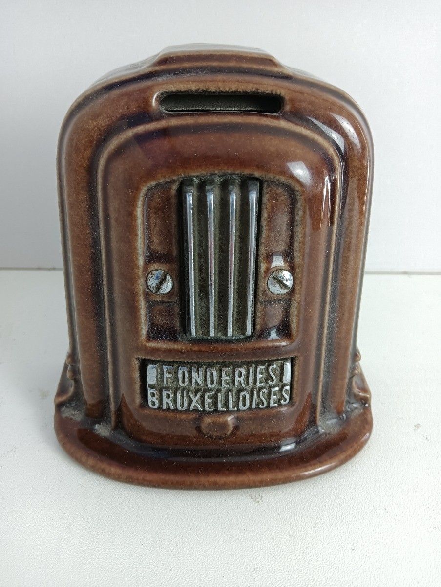 Fobrux Fonderies Bruxelloise Cast Iron Antique Piggy Bank Coin Box Stove Collect photo vinterior
