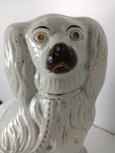 Antique Couple Pair Staffordshire Mantlepiece Wally Spaniel Dogs Porcelain  Larg photo furniture