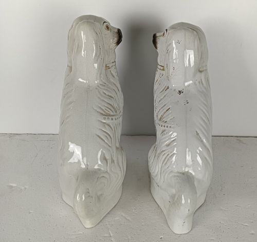 Antique Couple Pair Staffordshire Mantlepiece Wally Spaniel Dogs Porcelain  Larg photo for sale