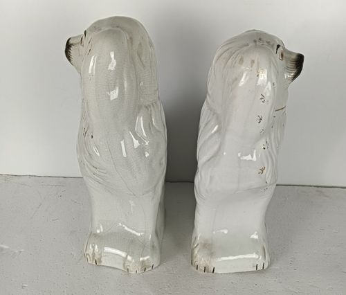 Antique Couple Pair Staffordshire Mantlepiece Wally Spaniel Dogs Porcelain  Larg photo vinterior
