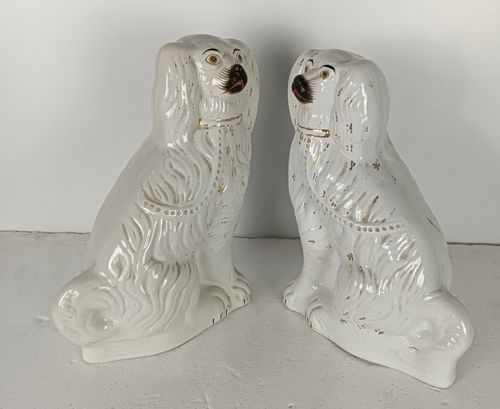 Antique Couple Pair Staffordshire Mantlepiece Wally Spaniel Dogs Porcelain  Larg photo buy