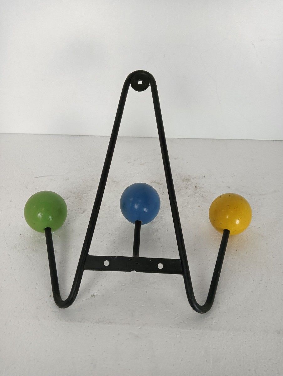 Atomic Small Coat Rack Colored Wooden Balls Pop Art Roger Feraud Wrought Iron Fr photo Furniture