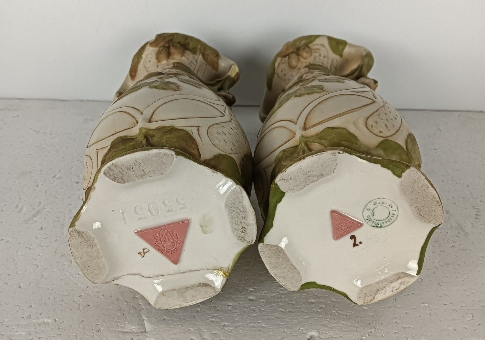 Royal Dux, Pair Vases Faience, Art Nouveau 1900 Antique Bohemia Austria Marked photo for sale