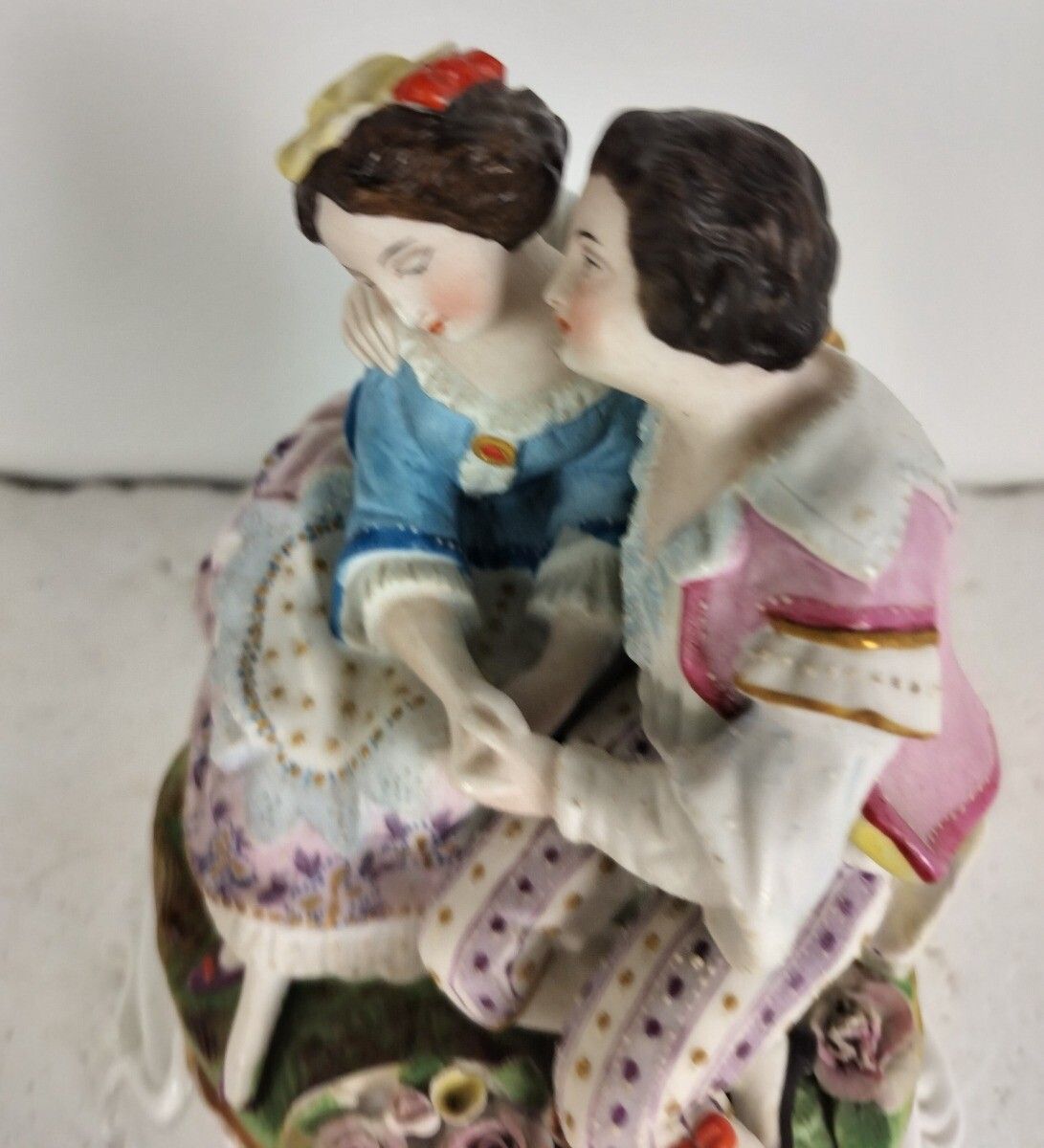 Lovely Antique Porcelain Figurine Budvase Couple Courting Bisque photo Home Decor