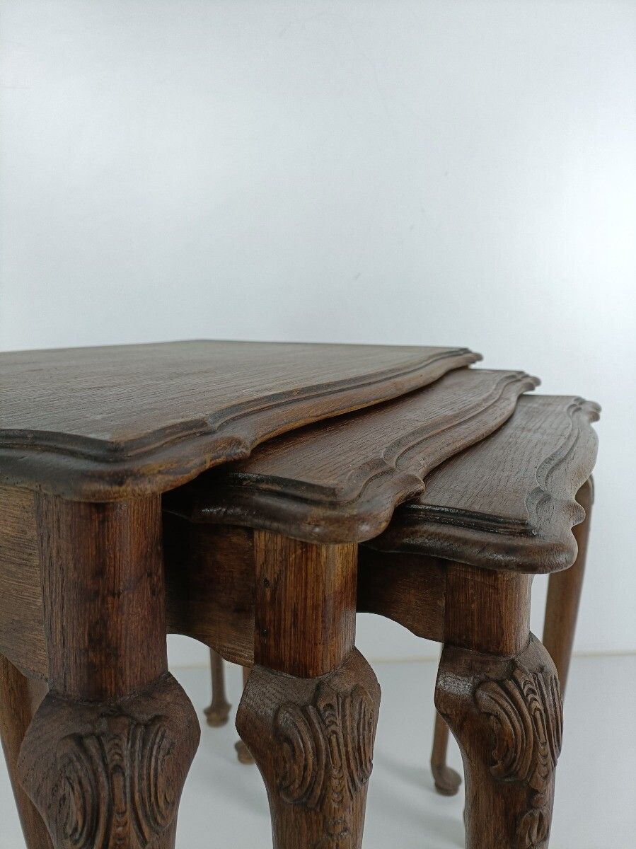 Set Of 3 Wood Stacking Nesting Tables Louis XV Style Mid Century Modernist Ornat photo buy