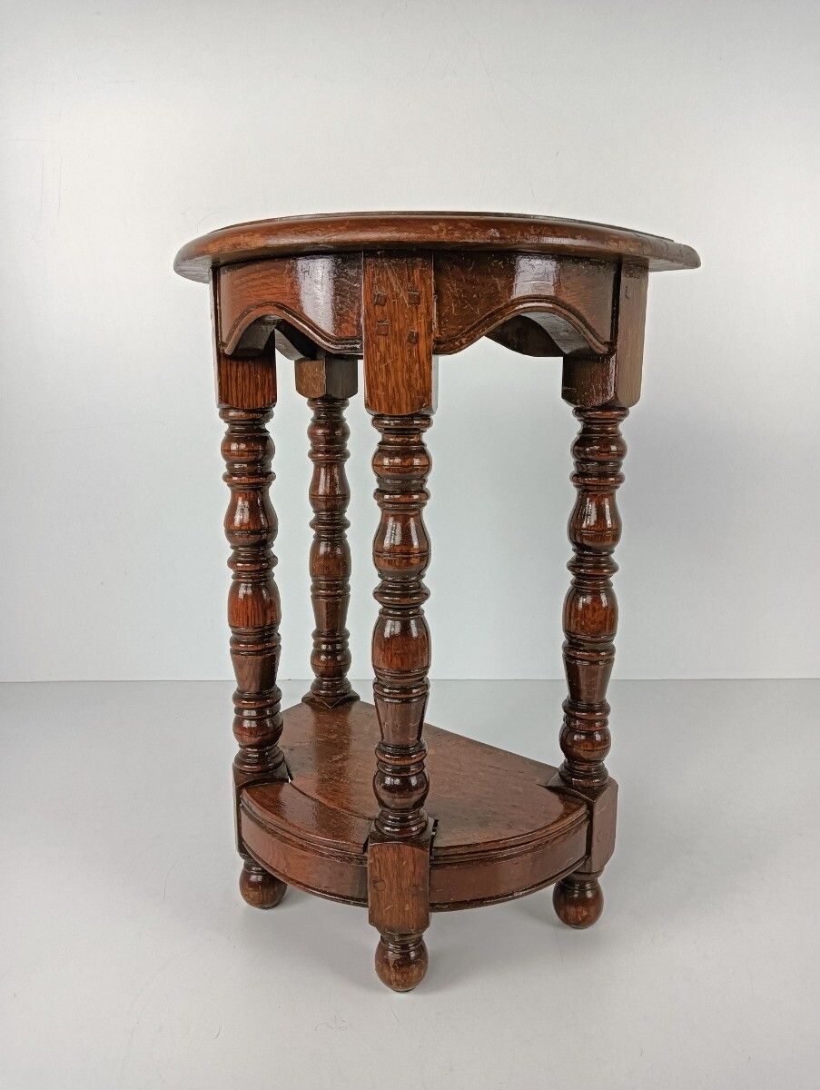 Antique Small Tapped Wooden Wall Console Table Hallway End Table Oak photo for sale
