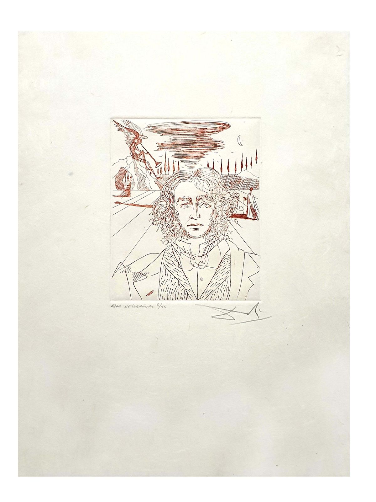 Salvador Dalí­Salvador Dali   Henry Wadsworth Longfellow   Original Handsigned Etching1967 photo furniture