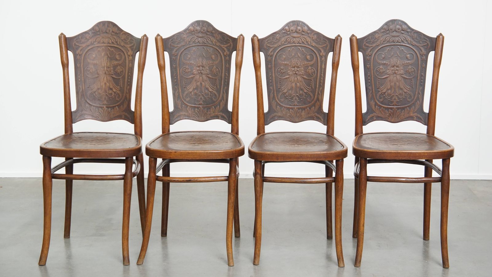 Set Of 4 Original Antique Jacob And Josef Kohn Bentwood Design Thonet Chairs From The Early 20th Century With Beautiful Carvings photo furniture