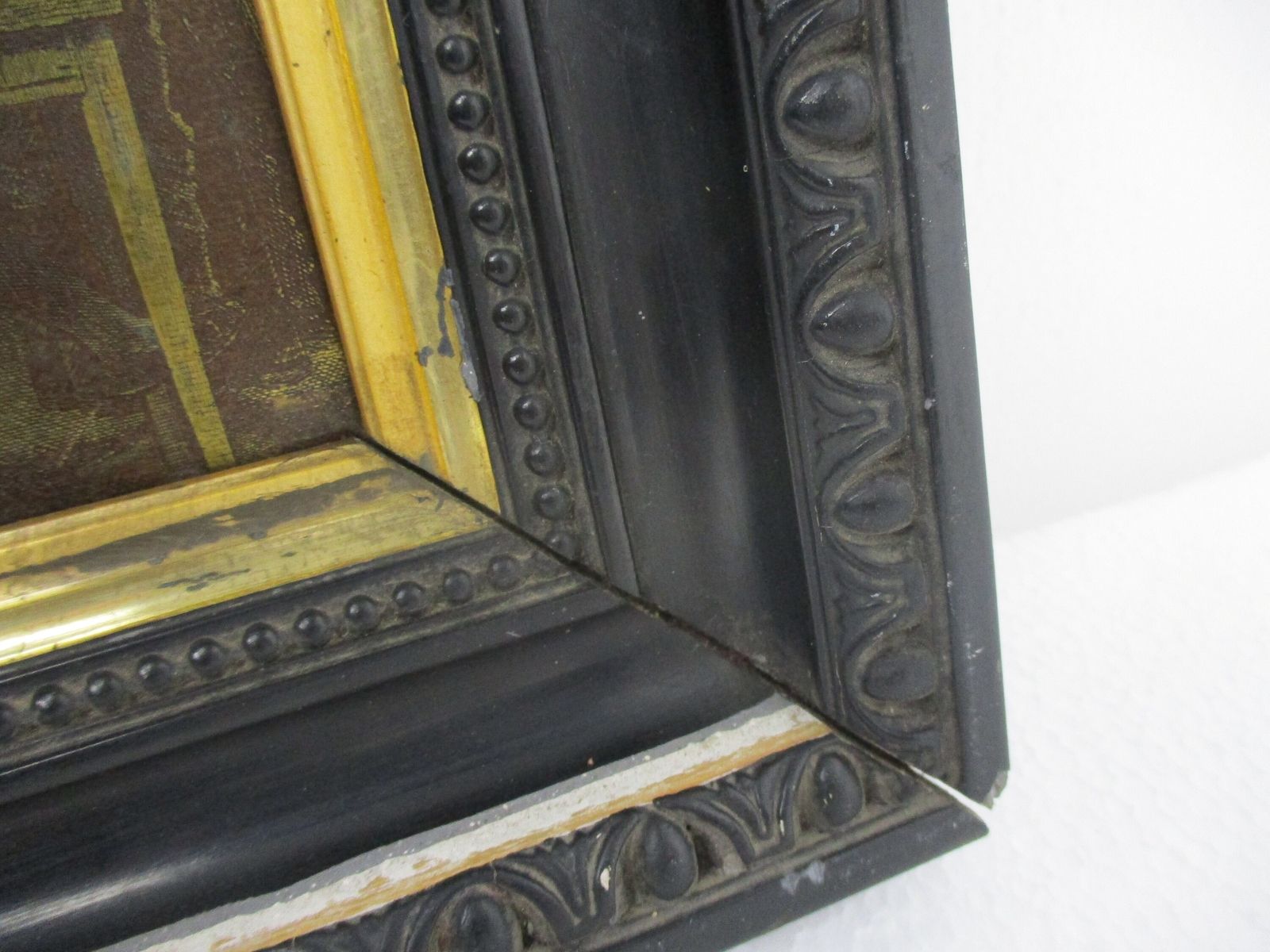 Antique Copper Engraving Breughel Style Framed Wood Resin Small photo Art