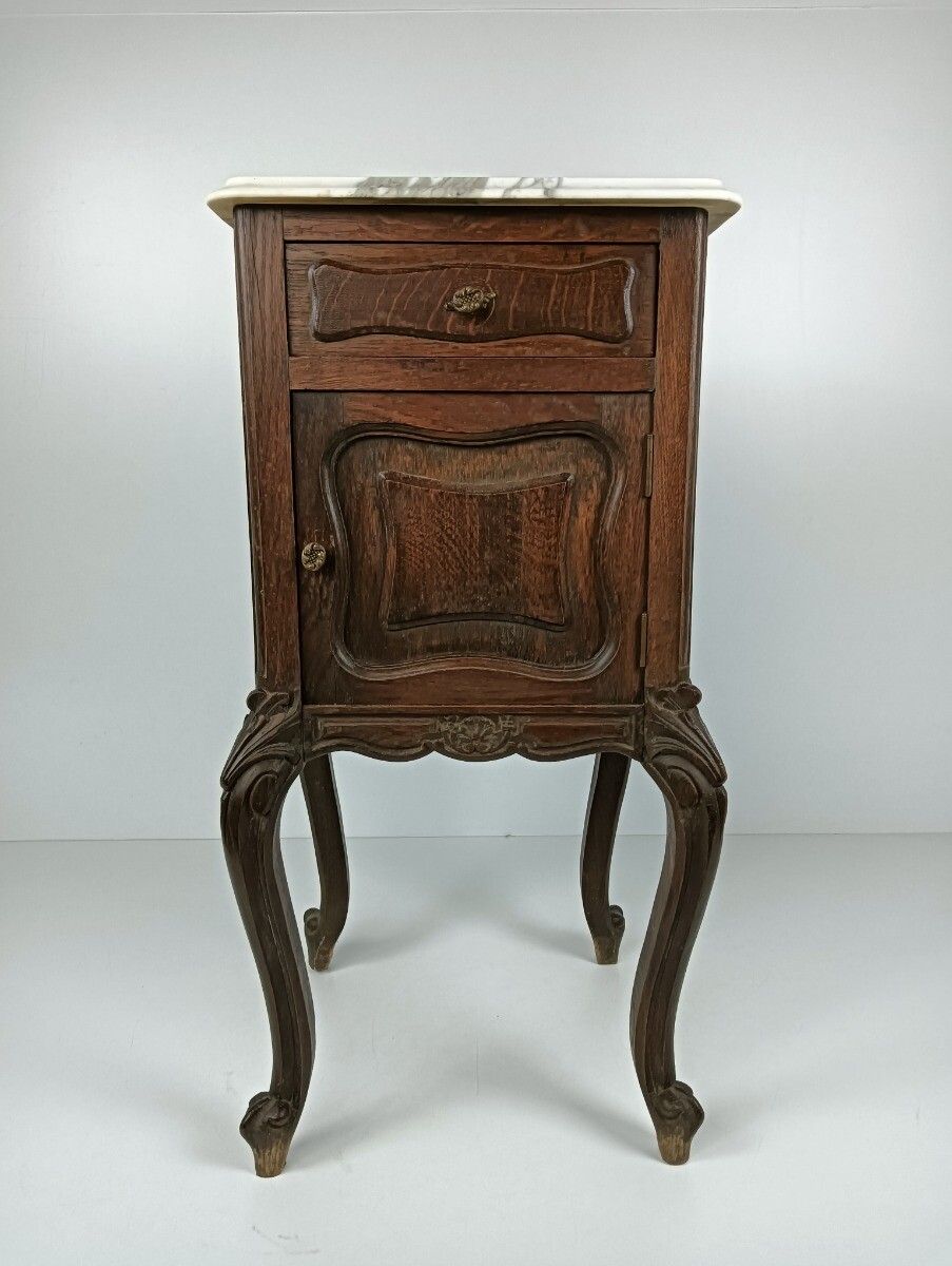 Antique 19th Century Nightstand End Table Bedside Cabinet Marble Top Wood Beauti photo for sale