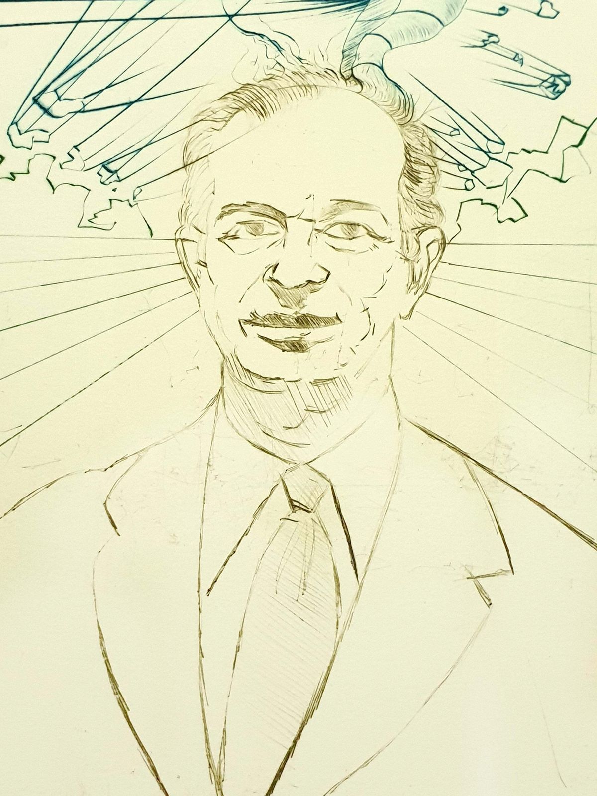 Salvador Dalí­Salvador Dali   Enrico Fermi   Original Handsigned Engraving1970 photo 2159.0