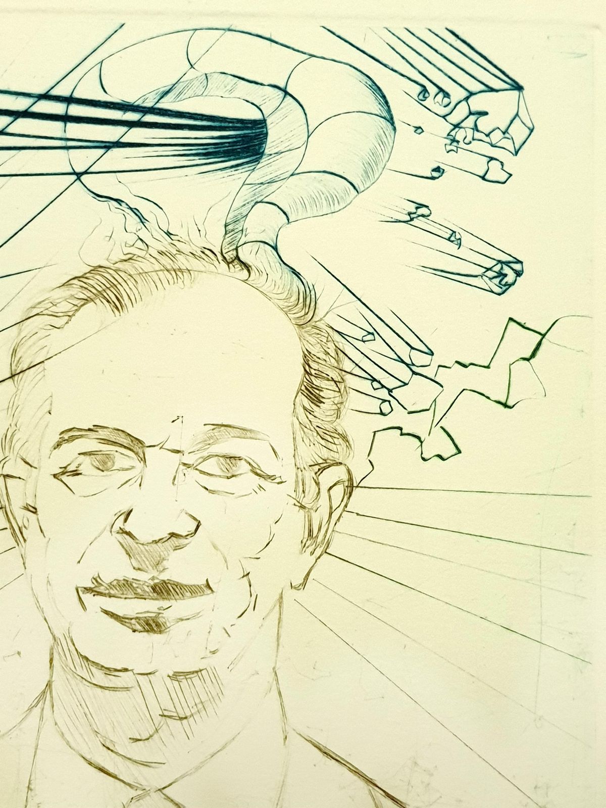 Salvador Dalí­Salvador Dali   Enrico Fermi   Original Handsigned Engraving1970 photo vinterior