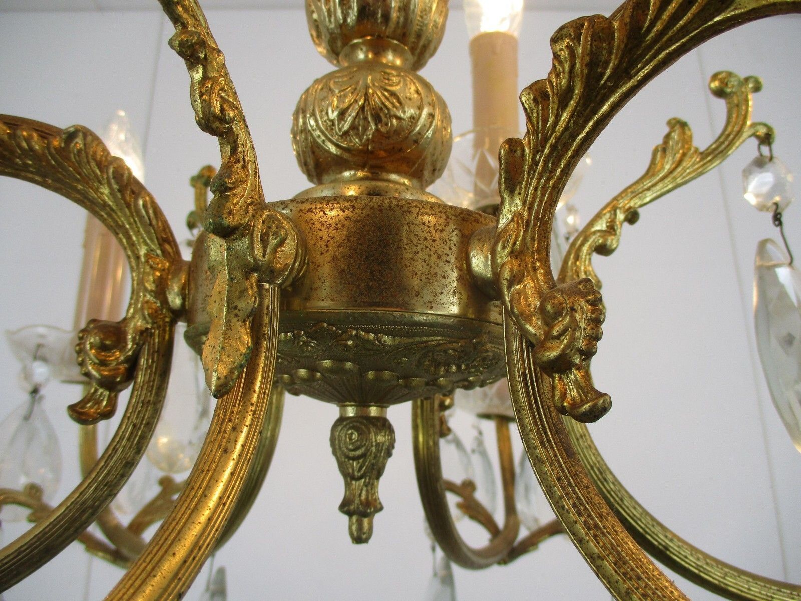 photo for sale 9 Lights  Chandelier Revival French Empire Style Brass Ornate Prisms