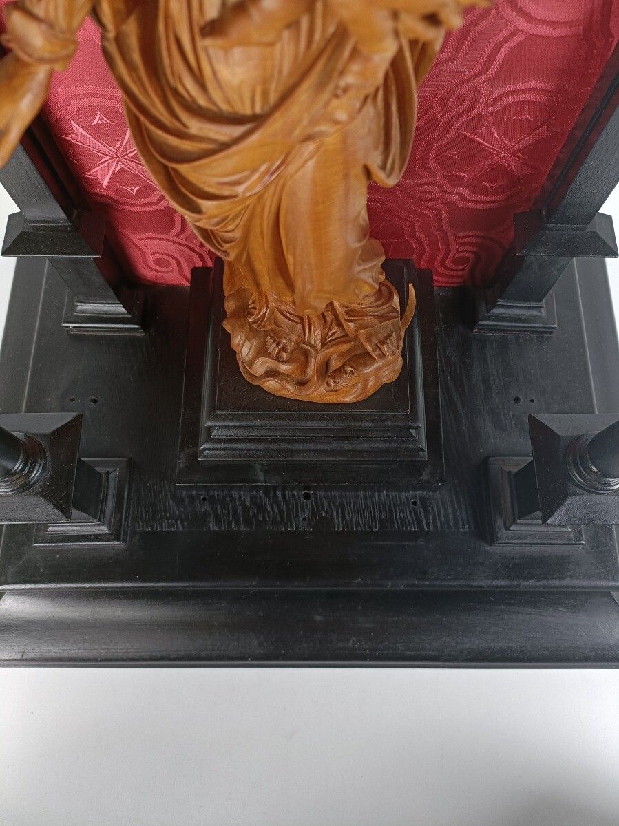 photo for sale Black Lackered Antique Chapel Niche With Pillars Madonna Virgin Mary Statue Waln