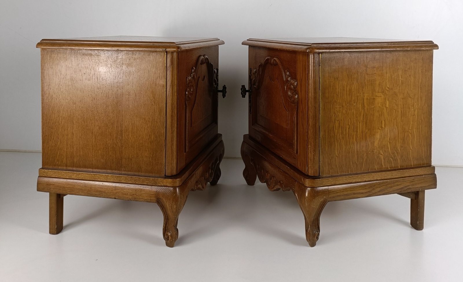 Pair Couple Vintage Nightstands End Tables Dresser 50s Vanity Cabinets Wood Loui photo vintage