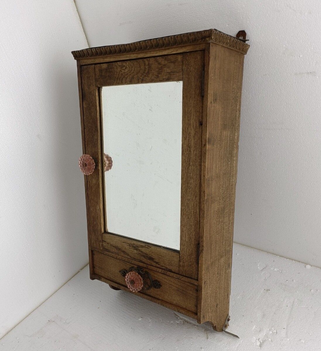 Art Deco Hanging Medicine Apothecary Cabinet Kitchen Bathroom Carved Wood Bevele photo furniture