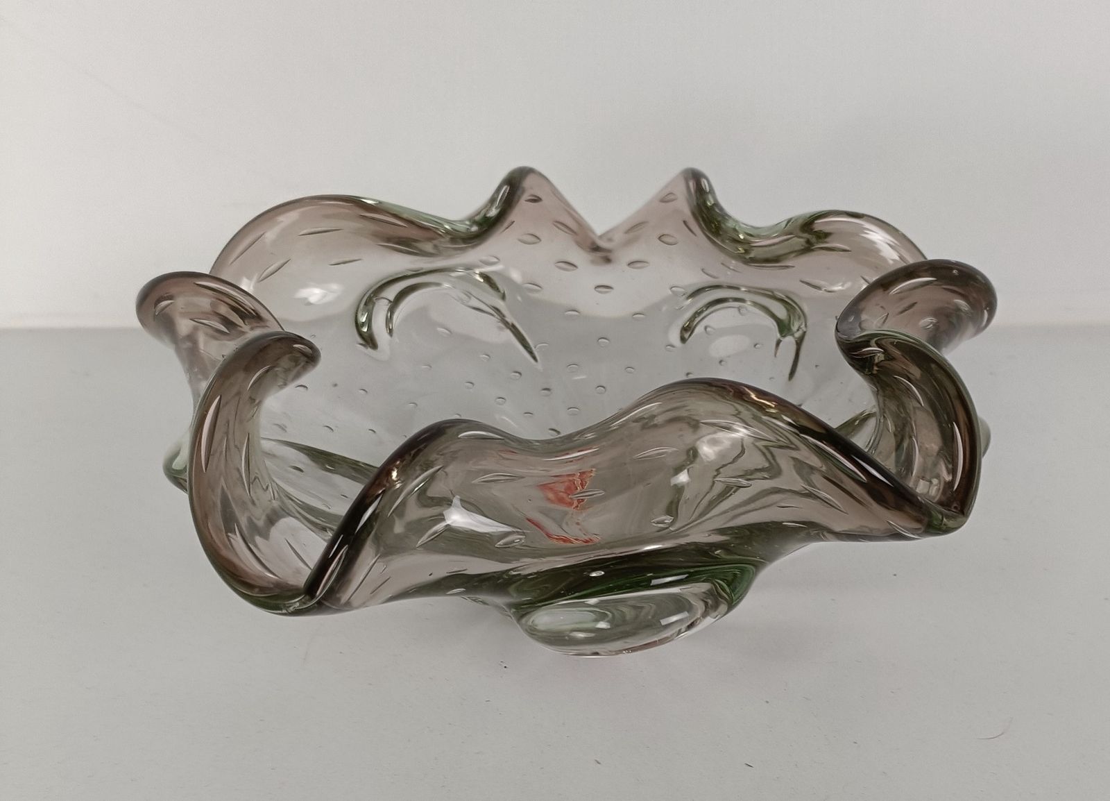 Centerpiece Vintage Art Glass  With Air Bubbles Murano Sommerso Dish photo furniture