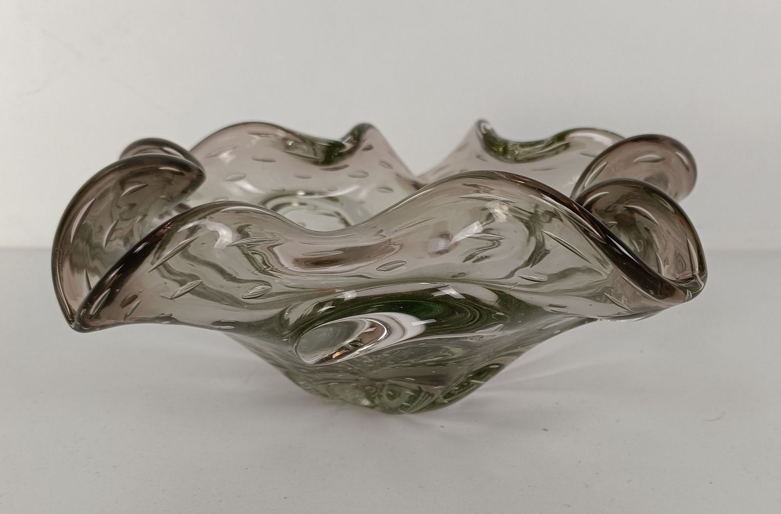 Centerpiece Vintage Art Glass  With Air Bubbles Murano Sommerso Dish photo Home Decor