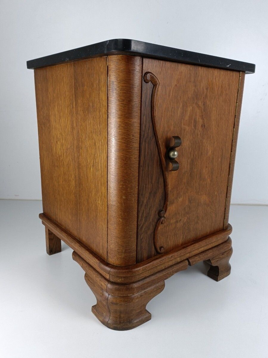 Stylish Art Deco Antique Nightstand End Table Wood Marble Top Cabinet photo Furniture
