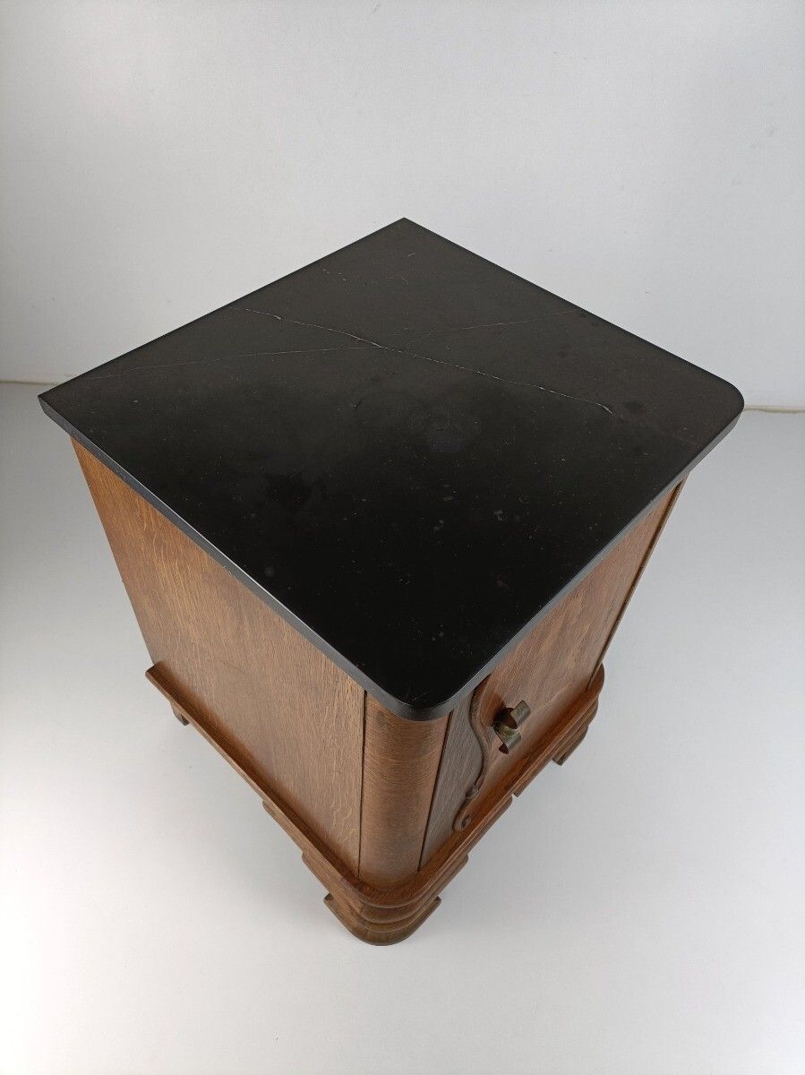 photo furniture Stylish Art Deco Antique Nightstand End Table Wood Marble Top Cabinet