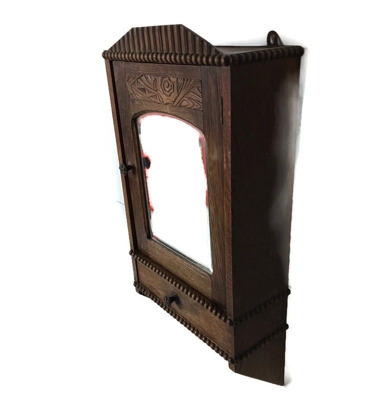 Antique Medicine Apothecary Pharmacy Cabinet Wall Hanging Beveled Glass Barn Sty