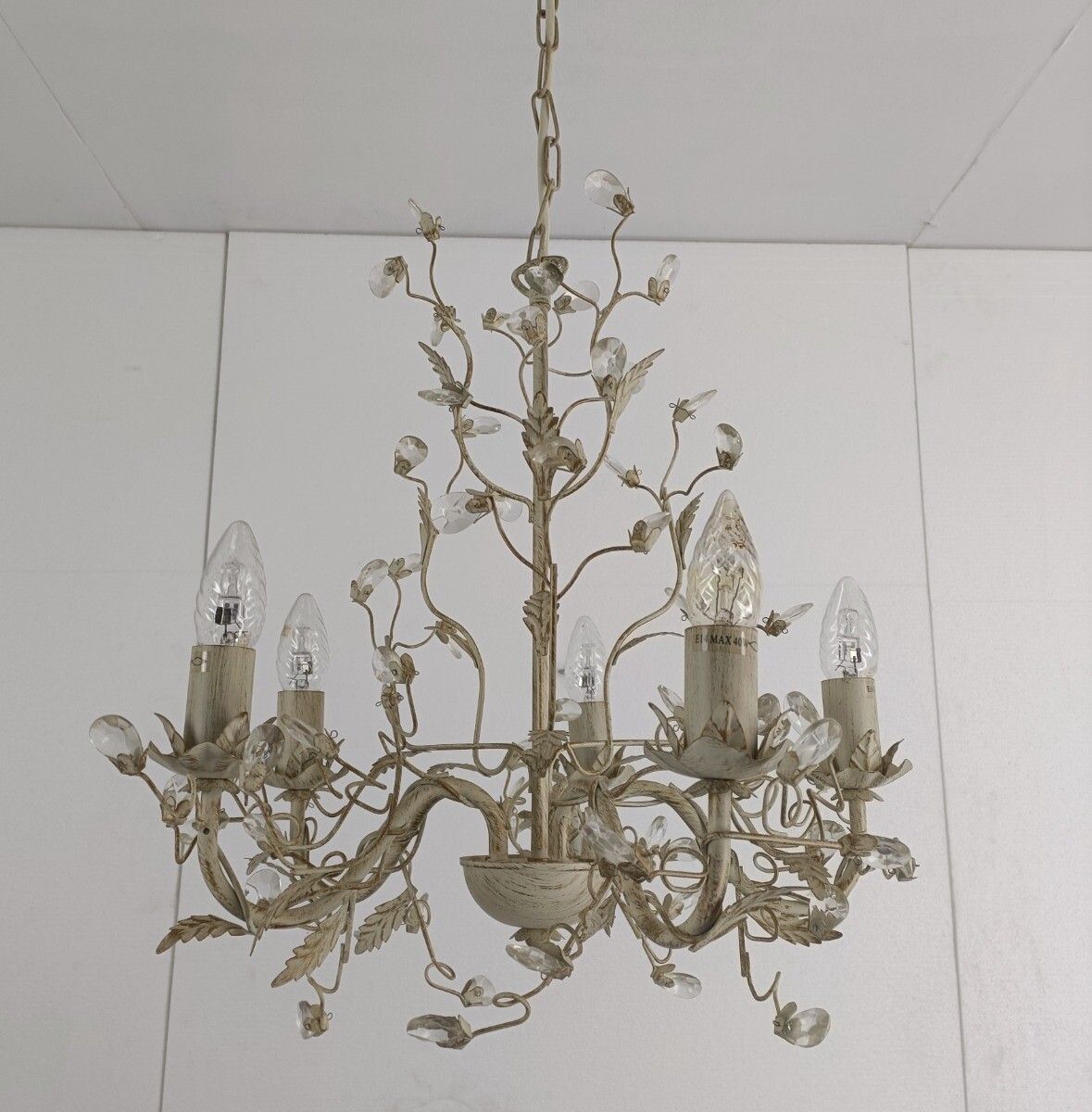Chandelier 5 Lights Lovely  Flower Prisms Metal Glass, Lucide Belgium photo buy