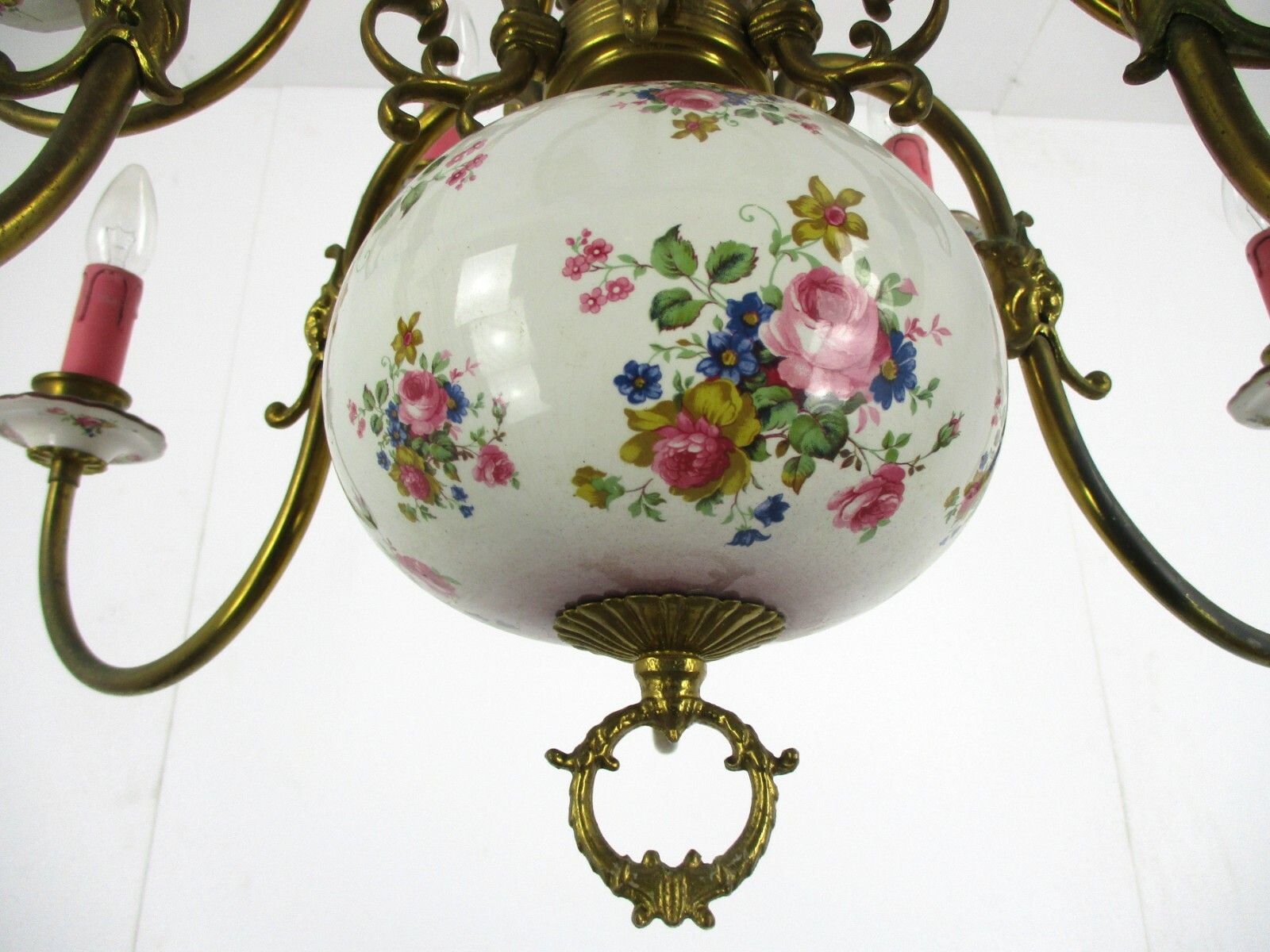 Large Flemish Dutch  Chandelier 12 !Arms Lights Ceramic Brass Italian Style photo vintage