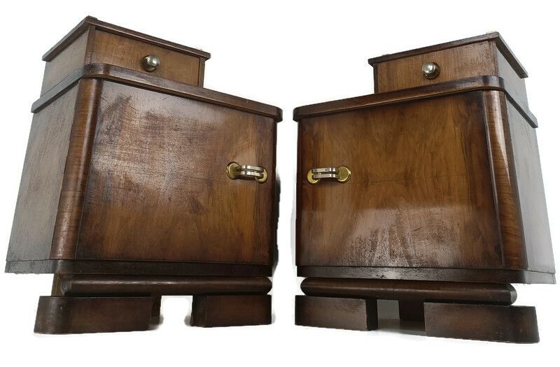 Pair Antique Art Deco Nightstands End Tables Dresser 20s 30s Vanity Cabinets  Wo
