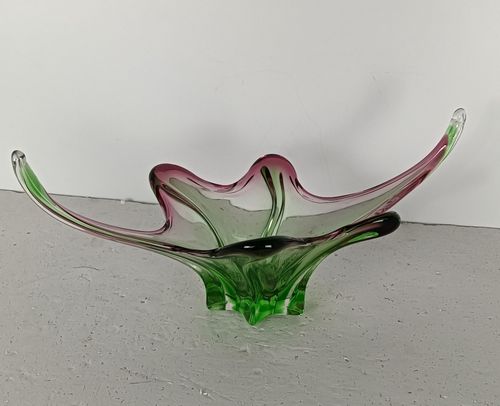 Green Cranberry  Murano Italian Art Glass Centerpiece Dish Bowl Mid Century Vint photo Home Decor