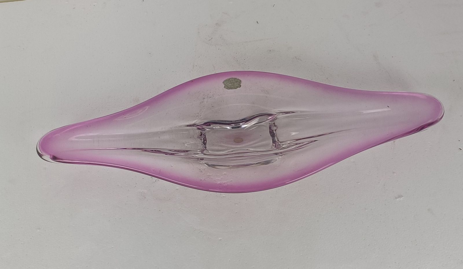 Val St Lambert Belgium Bowl Dish Centerpiece Cranberry Art Glass Marked Gorgeous photo for sale