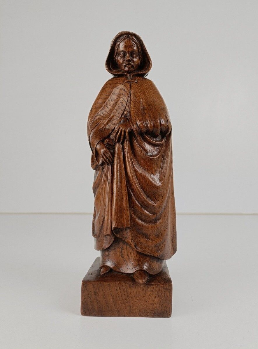 Hand Carved Wooden Statue Figurine Sculpture Old Lace Lady Bruges Signed Vanmet photo furniture