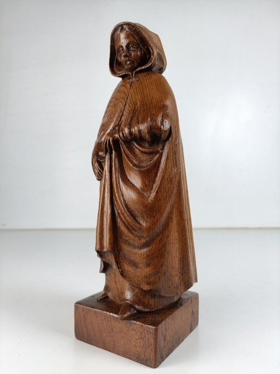 Hand Carved Wooden Statue Figurine Sculpture Old Lace Lady Bruges Signed Vanmet photo for sale