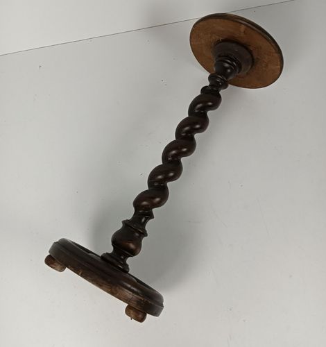 Vintage Barley Twist Twisted Hand Carved Wooden Pedestal Plant Stand Side Table photo vintage