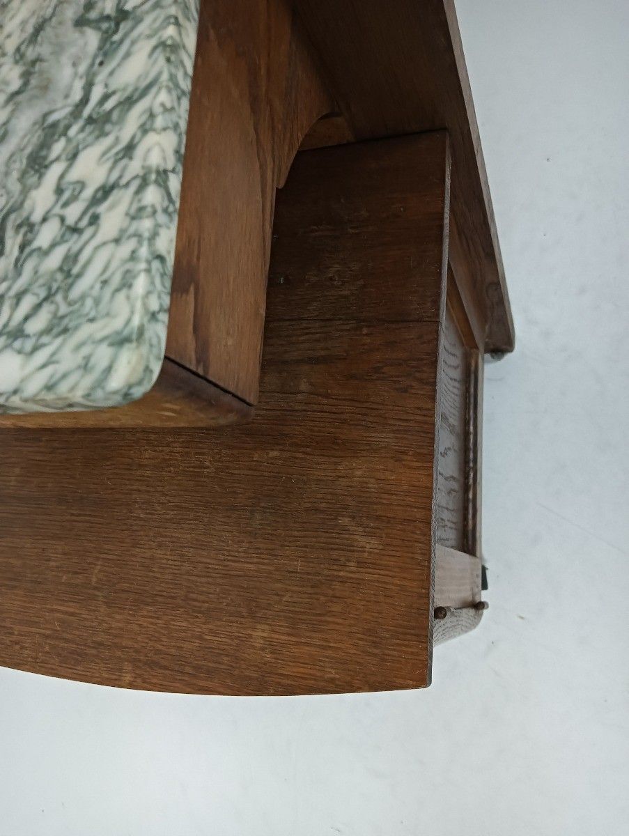 Lovely Art Deco Nightstand Carved Wood Marble Top Bedside Table Cabinet Very Swe photo vinterior