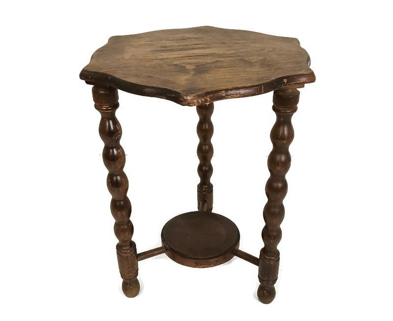 Jacobean Bobbin Legs Wood Side Occasional Table Pedestal Plant Stand Two Tier Ba